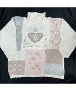 Pastel Embroidered Floral Long Sleeve Sweater Size Medium Shoulder Pads ... - $19.99