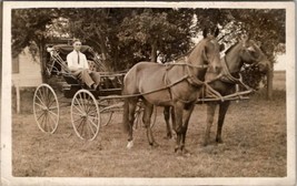 Handsome Young Man With Beautiful Horses and Buggy Real Photo Postcard Z14 - £11.75 GBP