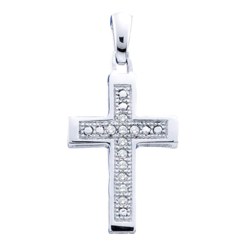 Sterling Silver Womens Round Diamond Simple Roman Cross Pendant 1/20 Cttw - $39.00