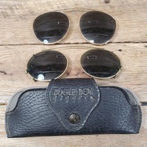 2 Vintage Bugle Boy Metal Oval Clips Clip-on Eyeglasses Sunglasses w/ Case - £23.64 GBP