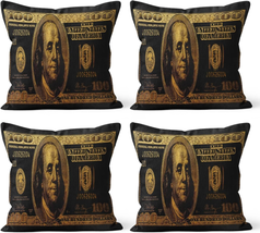 GUBIYU Black Gold Money Dollar Bill Throw Pillow Cover 100 Hundred Dollar Bill D - £24.02 GBP