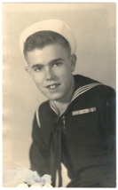 WW2 U.S. Navy Young Sailor Boy in his uniform. Some damage to lower edge... - $9.49