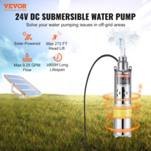 24V Solar Water Pump, 277W Submersible, Max 9.25 GPM, 272 ft Head, Deep ... - £51.21 GBP