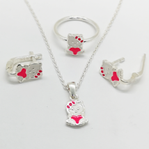 Set Orecchini Hello Kitty Argento Sterling Collana Anello Bambini Gioielli - $123.63