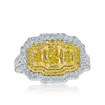 GIA Certified 1.87 CT Natural Fancy Yellow Radiant Diamond Ring 18k White Gold - £4,520.90 GBP