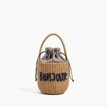 Round Bucket Handbags Women New Summer Fashion Beach Straw Bag Rattan Woven Shou - £39.44 GBP
