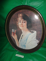 Coca-Cola Oval Tin Bar Kitchen Tray with Vintage Lady with Soda 15x12 Vi... - $17.81