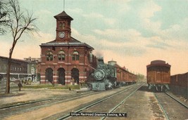 Depot Elmira New York Tinted Printed Photo Postcard R.R. Station Steam Train B19 - £12.78 GBP