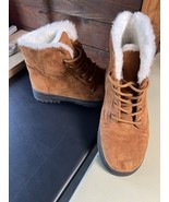 GO Womens Brown Winter Faux Fur Lined Lace Up Snow Boot Size 37 US 6 - $28.99