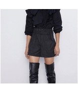 Zara Black  High Waist Elegant Belted Big Pockets Paper Bag Shorts Size ... - £14.48 GBP