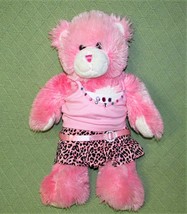 Build A Bear Pink Teddy White Heart Leopard Print Skirt Jeweled Shirt 16" Plush - £17.98 GBP