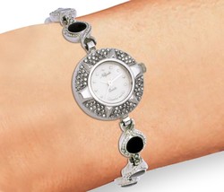 VINTAGE ELEGANT NETSUKE MARCASITE TOURMALINE STONES STAINLESS STEEL WOME... - $165.89 MXN