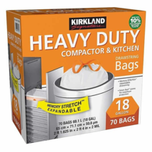 Kirkland Heavy Duty Compactor &amp; Kitchen Trash Bags 18 Gallon 70 Ct Bags - £24.82 GBP