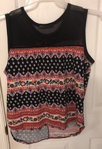 Oh La La Juniors Tank Black Mesh Neck and Shoulders W Floral Body Junior... - $14.00
