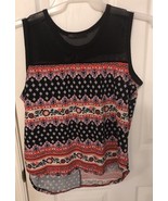 Oh La La Juniors Tank Black Mesh Neck and Shoulders W Floral Body Junior... - $14.00