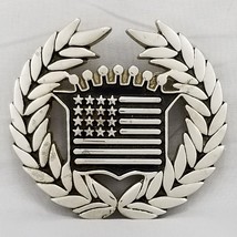 Belt Buckle Cadillac Logo American Flag Wreath Crown Crest Heavy Silver ... - £29.04 GBP