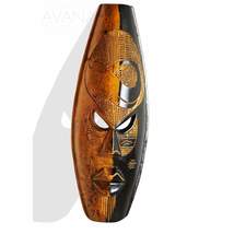 West African Wall Art Hand Carved Neem Wood Large Black Yellow Elephant Mask fro - £132.89 GBP