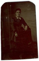 CIRCA 1860&#39;S  TINTYPE Featuring Beautiful  Woman In Dress with Arm Over Chair - £12.60 GBP