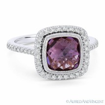 2.67ct Purple Amethyst Gem &amp; Diamond Pave Halo Right-Hand Ring in 14k White Gold - £873.06 GBP
