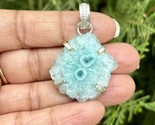 925 Sterling Silver Plated, Light Green Druzy Geode Agate Stone Pendant, 4 - $12.73