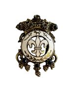 Vintage Fleur De Lis Brooch Heraldic Crest Pin Black Rhinestone Gold Ton... - $37.80