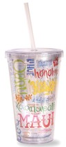 Hawaiian Island Doodles Plastic Travel Tumbler with Straw - 16 oz - $19.99