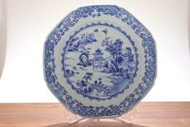 Antique Blue White Plate River Landscape China Qianlong 18th Century Porcelain - £143.55 GBP