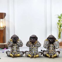 India at Your Doorstep Hand Crafted Antique Finish Set of 3 Monkey for Home Deco - £57.81 GBP