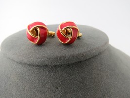 Monet Clip Earrings Luxury Red Gold Enamel Smooth Knot Design 11mm Open Work - £14.14 GBP