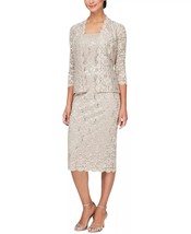 SL FASHIONS 2-Pc. Lace Jacket &amp; Midi Dress Set Champagne Size 12 $149 - $78.21