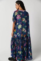 New Free People Mina Maxi Dress Chiffon $298 X-SMALL Blue Retro Drapey - £104.07 GBP