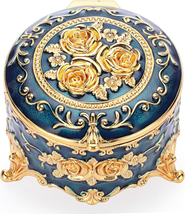 Mothers Day Gifts for Mom Wife, Antique Metal Jewelry Box Ring Earring Treasure - £19.68 GBP