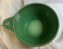 Redwing Green Glazed Pottery Cereal Bowl with Handle Marked ES USA Vintage - £7.46 GBP