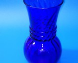 Vintage Indiana Glass Ball Vase - Cobalt Blue Ringed Neck, Ribbed Swirl ... - $18.78