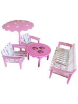 Possibly Jean West Germany Dollhouse Patio Set Chairs Umbrella Table Bench - $22.22