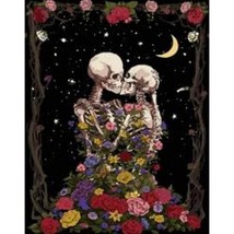 Tapestry Wall Hanging Colorful Flowered Skeleton Embrace 5 ft x 4 ft Home Decor - £14.22 GBP