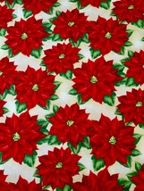 Christmas in July - HOLIDAY LANE Poinsettia's on Tan by Wilmington Prints 1/2 yd - $4.55