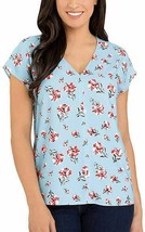 Hilary Radley Womans V-Neck Short-Sleeve Blouse Shirt Blue/Red Floral- M... - $12.87