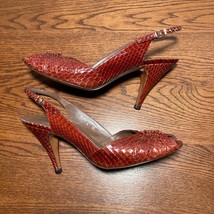 Evan Picone Shoes Womens 9 Burgundy Snakeskin Leather Peep Toe Ankle Str... - £20.31 GBP