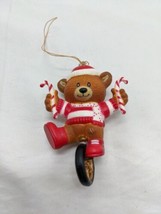 Vintage Christmas Bear On A Unicycle With Candy Cane Ornament 3&quot; - £18.76 GBP