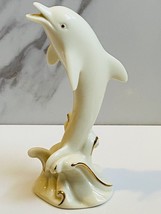 LENOX Dolphin Porcelain 24k gold trim Figurine cream 4&quot; Beach summer dec... - $8.52