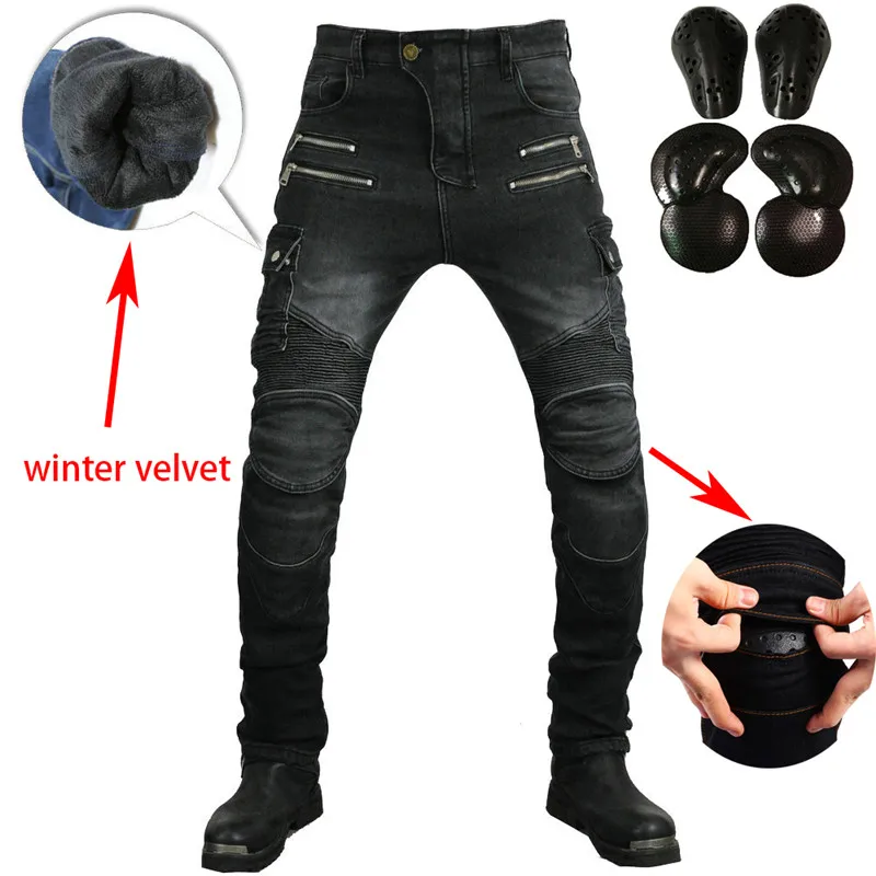 Man Winter New Riding plus Velvet Thick Motorcycle Rider Jeans Anti-fall Pants - £62.04 GBP+