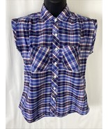 Vintage Ricki Plaid Size M Cropped Sleeve Collared Button Down Shirt 90s... - $28.44 CAD