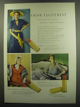 1949 Coty Creamy Lipstick Ad - fashions by Lilly Dache - Color Excitement - $18.49