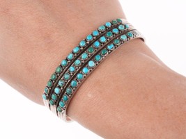 6.25&quot; c1940&#39;s Native American silver 3 row snake eye turquoise bracelet - £435.36 GBP