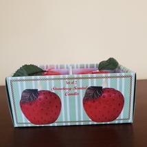 STRAWBERRY SCENTED CANDLES Set of 2 Red Strawberries Shape Candle 2 1/4" H image 2