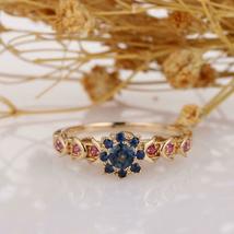 2.75Ct Round Cut Blue Sapphire &amp; Ruby Halo Vintage Ring 14K Yellow Gold Over - £69.69 GBP