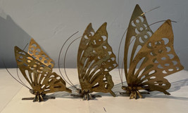 Set Of 3 MCM Vintage Metal Brass Butterflies Table Art Wall Decor. 3 Sizes. - £30.29 GBP