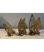 Set Of 3 MCM Vintage Metal Brass Butterflies Table Art Wall Decor. 3 Sizes. - £30.79 GBP