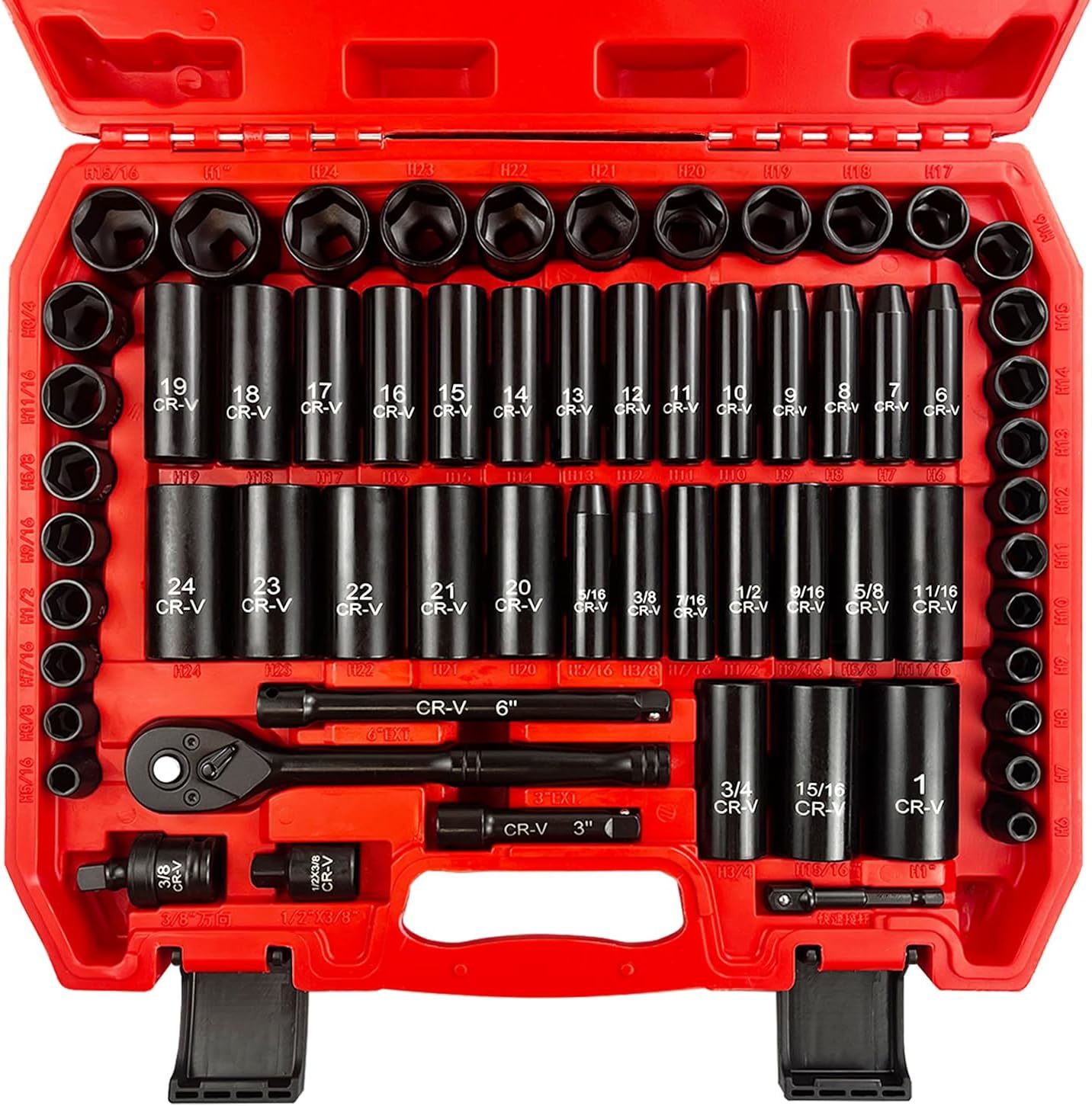 Eaceliy 64Pcs 3/8&quot; Socket Set,Drive Impact Socket Set, Sae/Metric, Deep,... - $77.95
